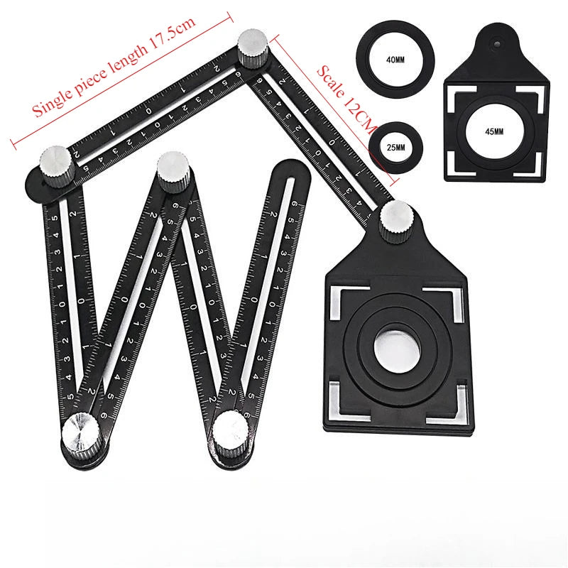 6 Fold Angle Measuring Ruler Aluminum Alloy Perforated Template Construction Tool for Tile Hole Drilling Guide