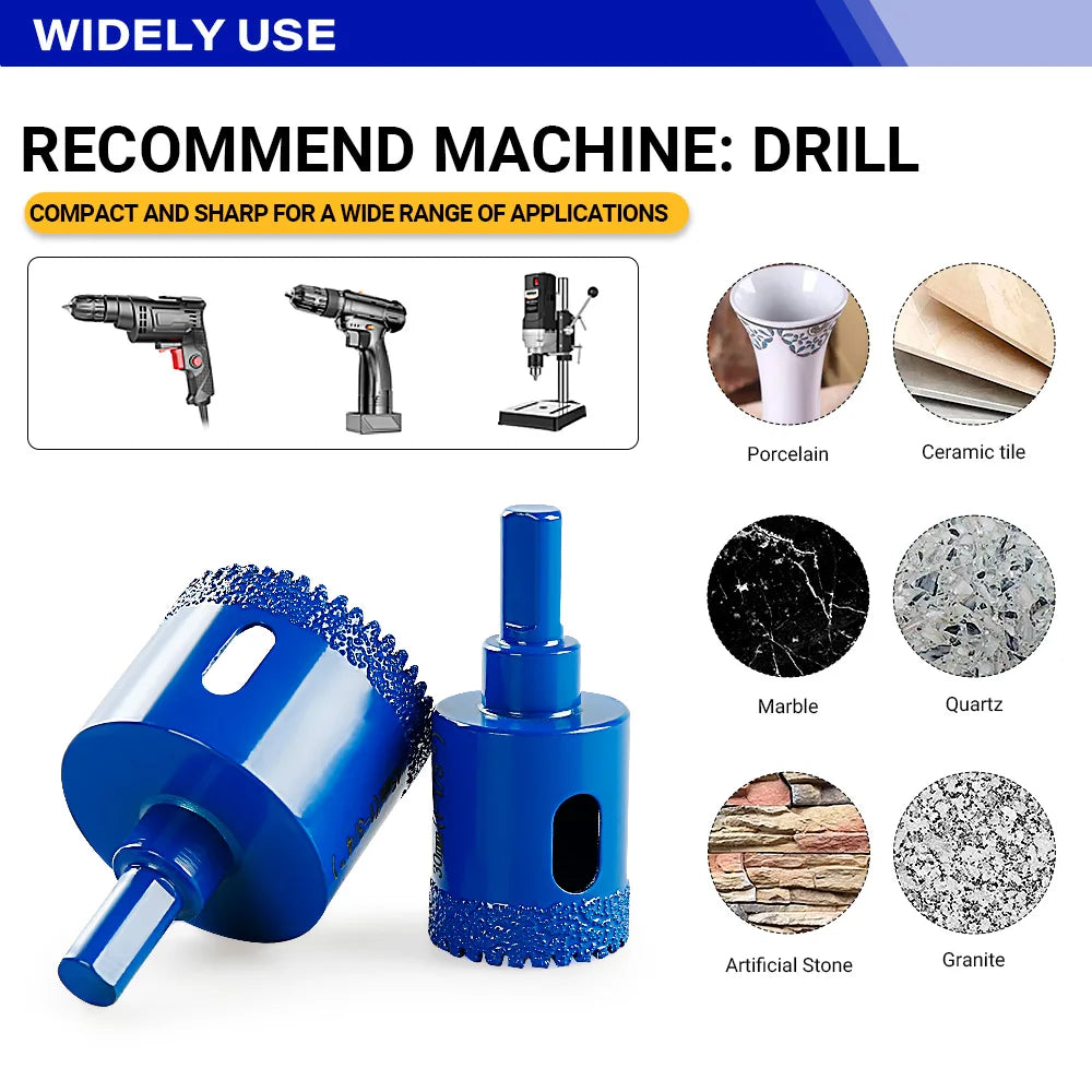 LOZLIN 10PCS Diamond Core Drill Bit Set 6-50mm Vacuum Brazed Hole Saw Kit for Porcelain Tile Ceramic Tile Granite Marble Stone Dry Drilling Cutter Tool Diamond Hole Cutter Drill Bits for Angle Grinder Hand Drill
