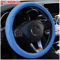 38cm PU Fiber Leather Steering Wheel Cover Embossed Style round Car Decorations Accessory with Inner Ring for All Seasons