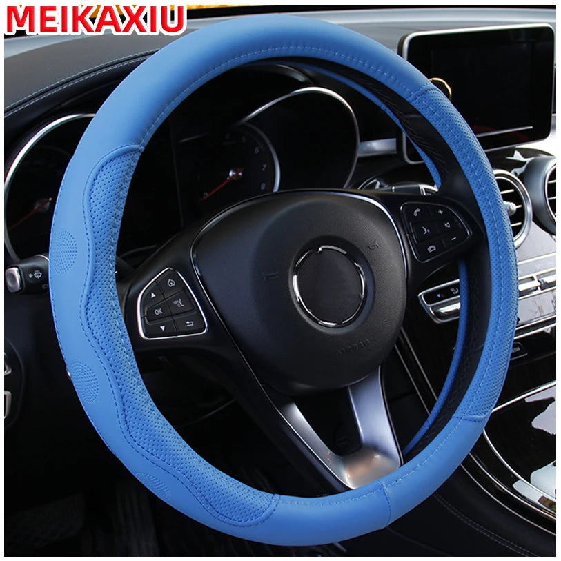 38 cm Embossed PU Leather Steering Wheel Cover with Inner Ring