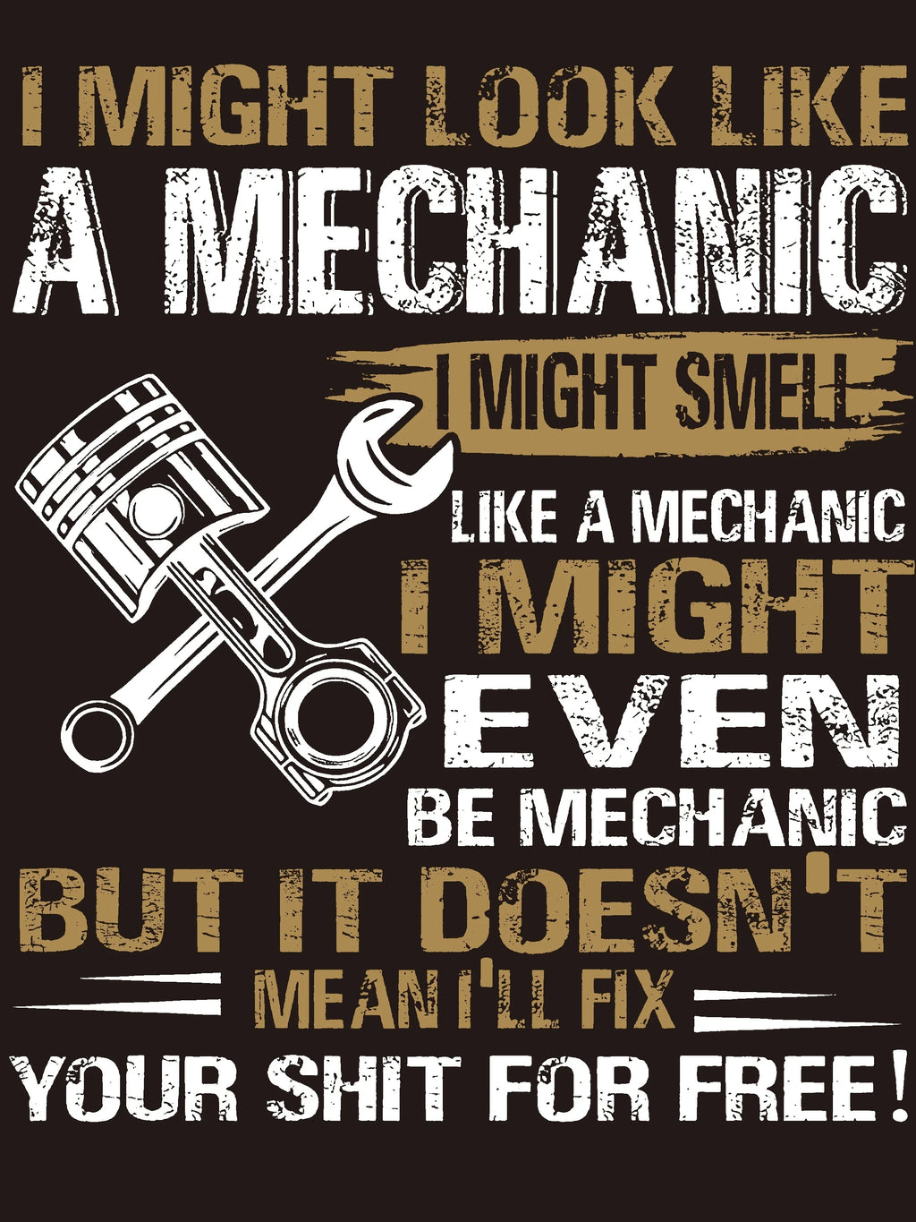 Men's Mechanic Funny Quote T-Shirt Back Print Wrench Piston Graphic Crew Neck Short Sleeve Top