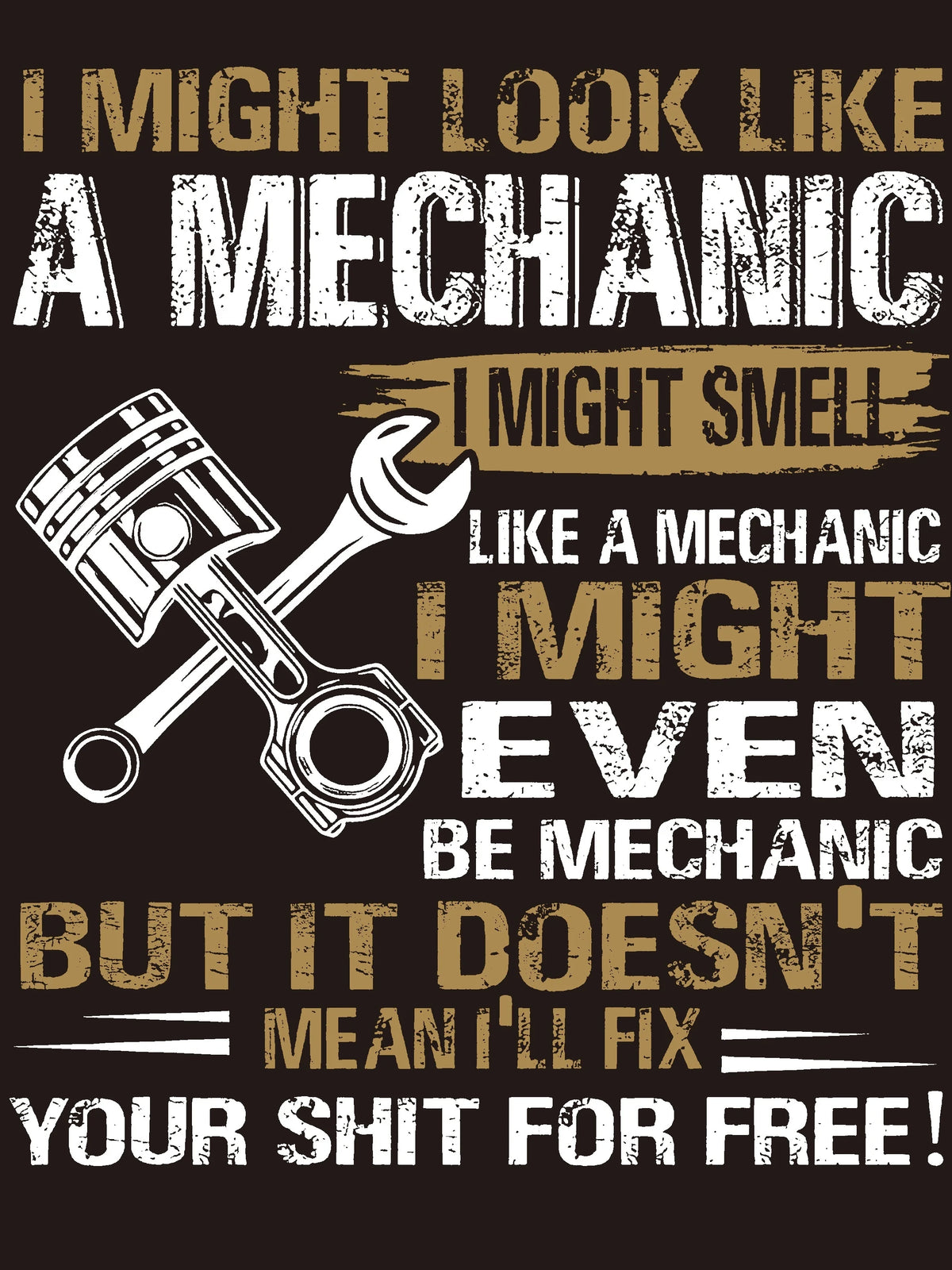 Men's Mechanic Funny Quote T-Shirt Back Print Wrench Piston Graphic Crew Neck Short Sleeve Top