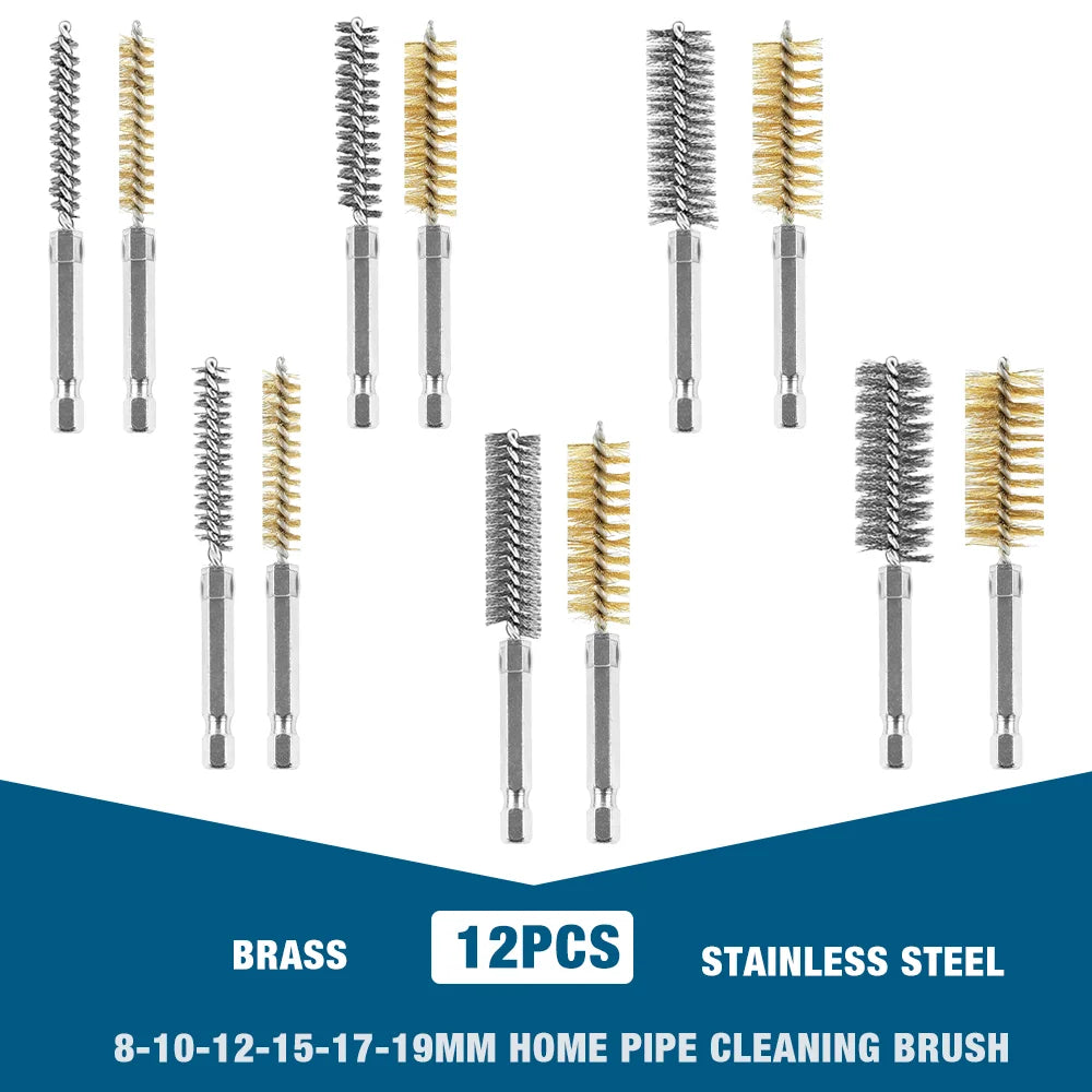 6/12-Piece Stainless Steel Wire Brush Set – 1/4" Hex Shank
