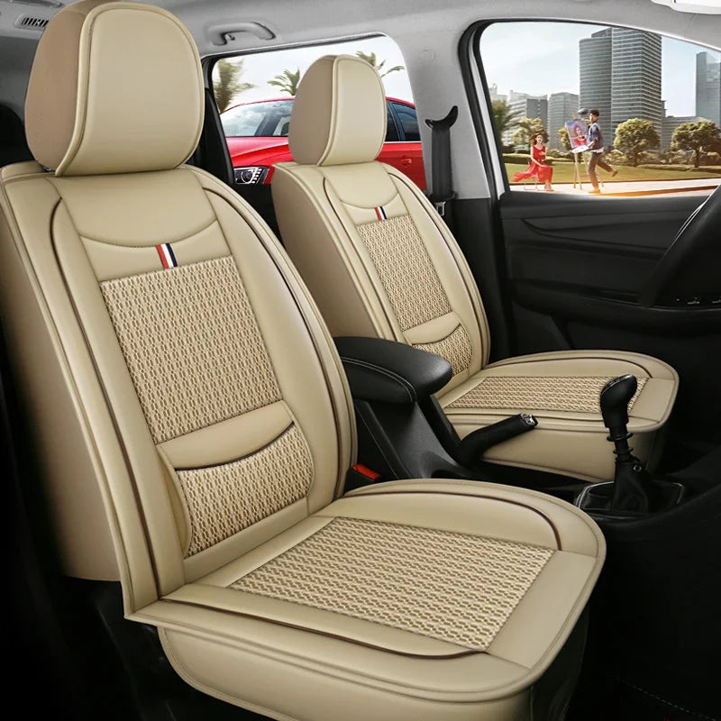 7-Seater, Luxurious Ice Silk/PU Leather Car Seat Cover, Suitable for All Seasons, High-End Car Interior Package, Suitable for Various MPV 7-Seater Seven Head Hat Styles, Comfortable, Breathable and Wear-Resistant, Enhancing Y