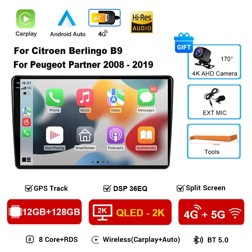 9" Android 16 Car Radio + CarPlay for Citroen Berlingo/Peugeot Partner - image 11