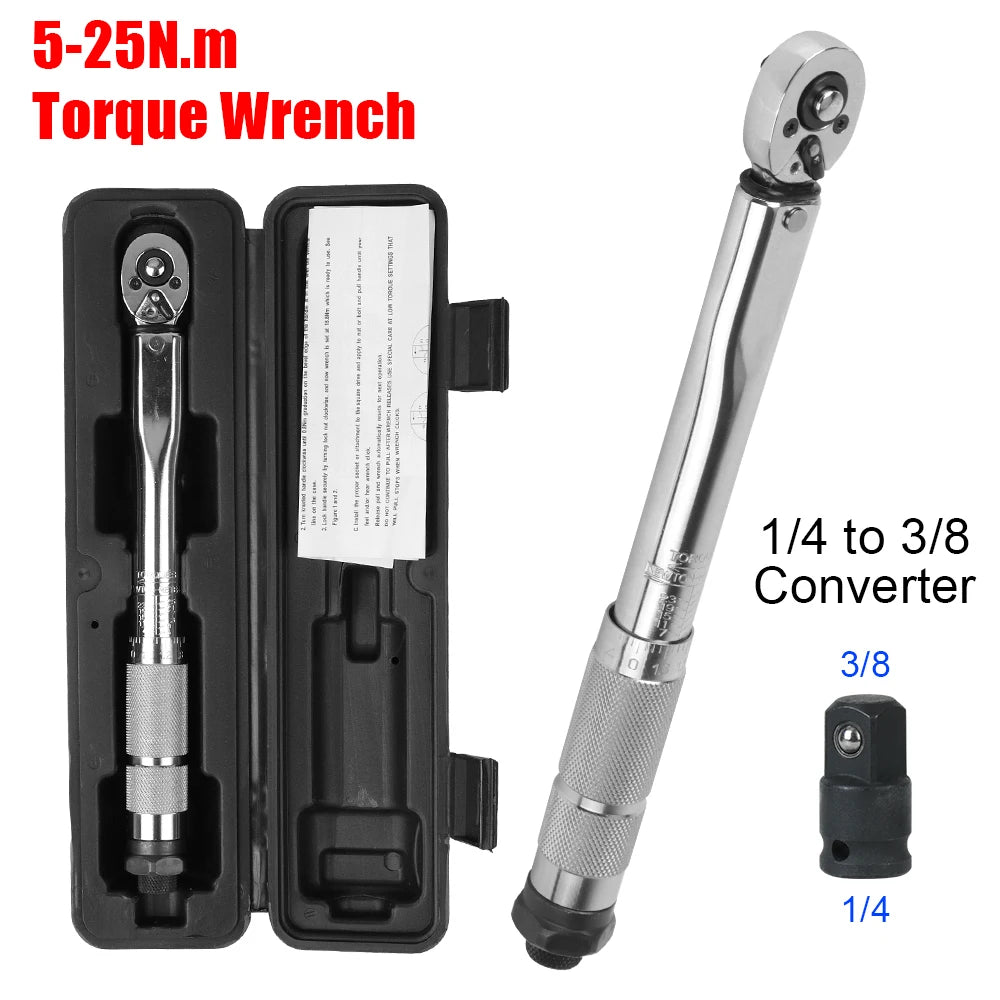 Professional For Car Bicycle Motorbike Use Adjustable Torque Wrench 1/4'' Drive Spanner Hand Tool 5-25N.m Micrometer