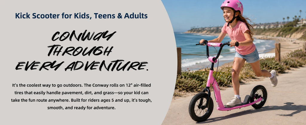 JOYSTAR 12" Kick Scooter for Kids 5+ Teens & Youth with Adjustable Handlebar Big Wheel 2-Wheel Scooter Rear Drum Brakes