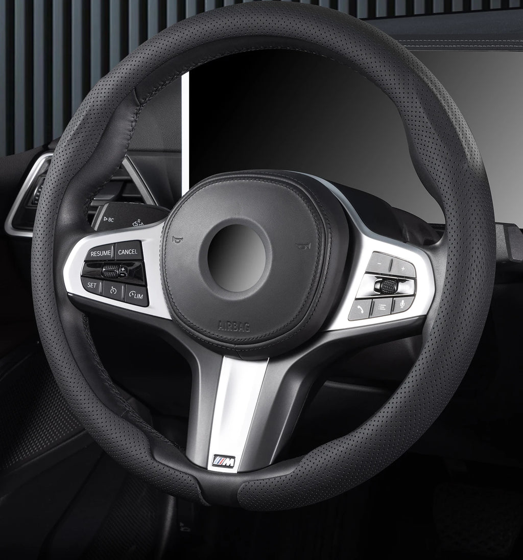 Ultra-Thin Faux Leather Steering Wheel Cover, 38cm, D or O Shape