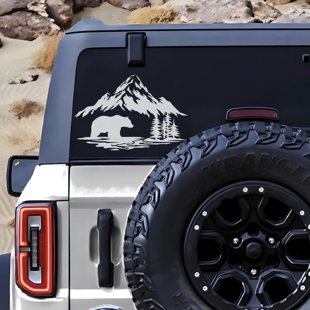 Bear and Forest Adventure Vinyl Car Decal, S, M or L