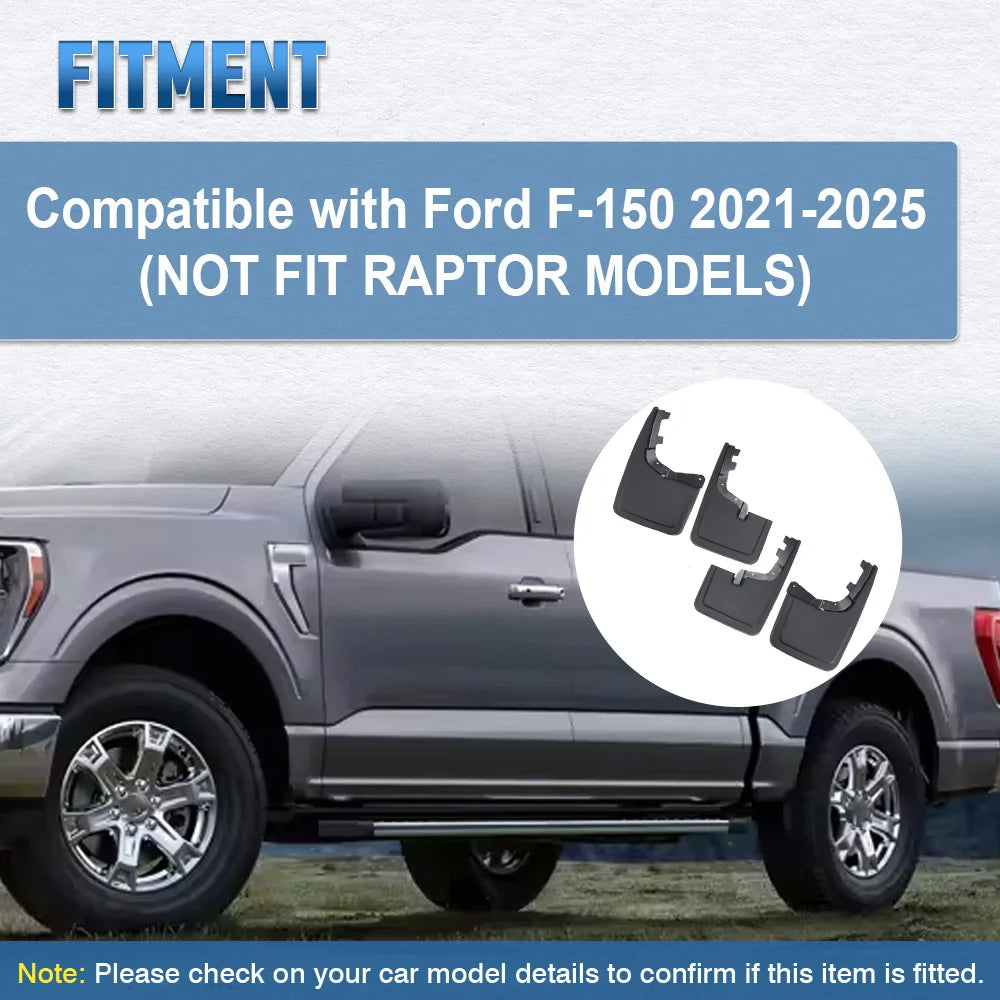For Ford F-150 2021-2025 ( Not Fit Raptor Models) Front and Rear Wheel Fender Accessories PP Fender Splash Guards