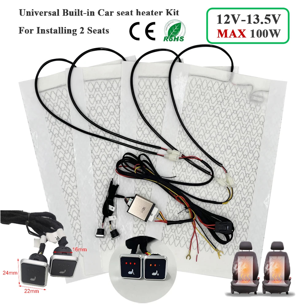 Universal 12V Carbon Fiber Seat Heater Kit for 2 Seats