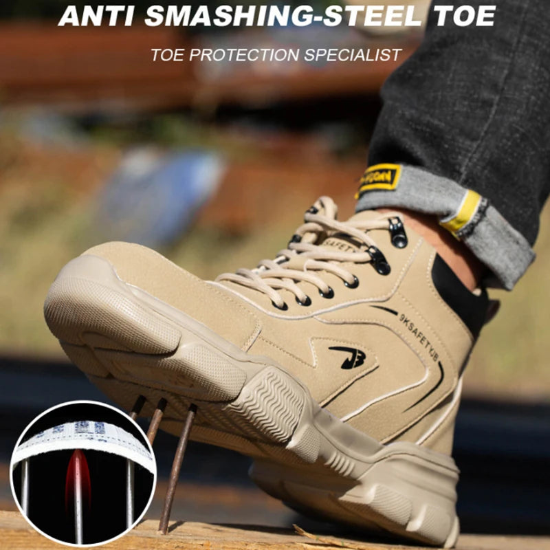 Men's Steel Toe Work Boots Waterproof Anti-Smash Safety Shoes - Lightweight Breathable Sneakers Construction Workwear Size 36-46