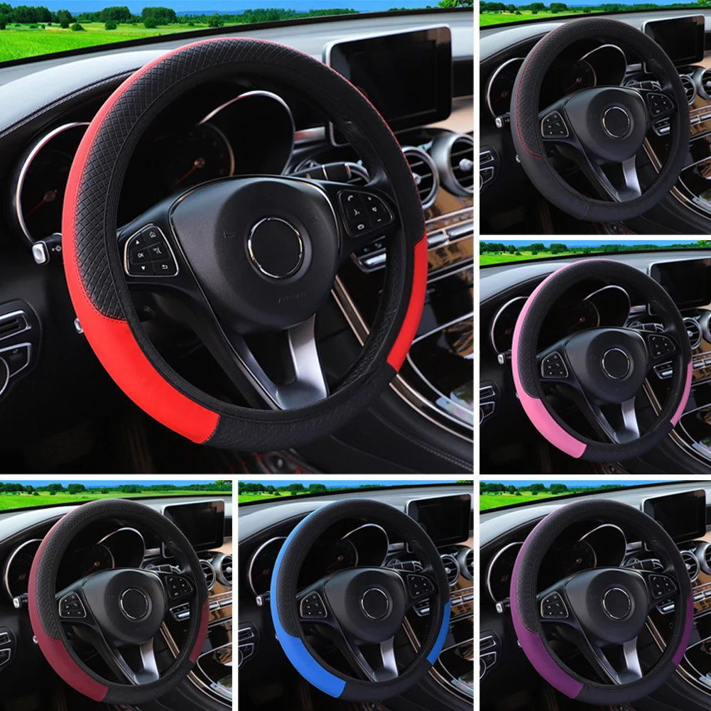 Universal PU Leather Steering Wheel Cover 37-38 cm Anti-Slip - image 2