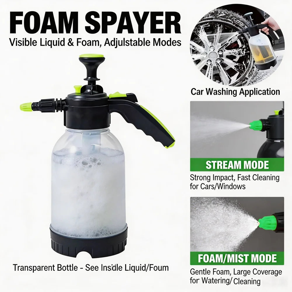 2L hand pump foam sprayer, pneumatic car wash bottle with dual nozzle