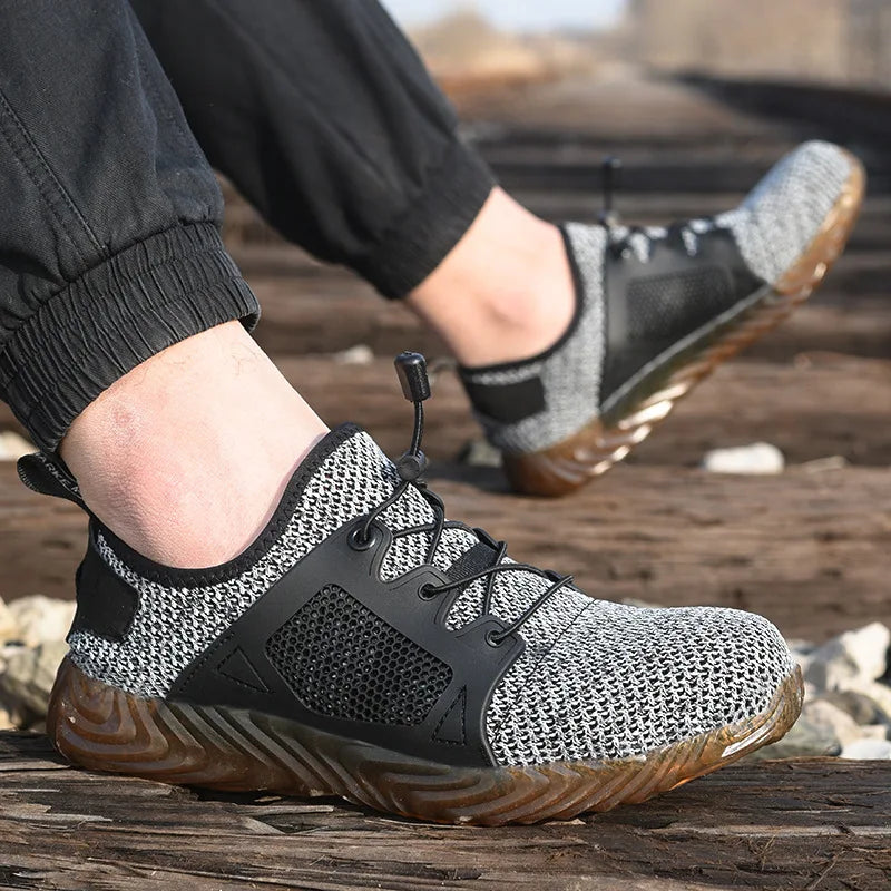 Steel Toe Work Boots for Men Breathable Safety Sneakers Construction Grade Anti-Puncture with Slip Resistant Rubber Sole Shoes