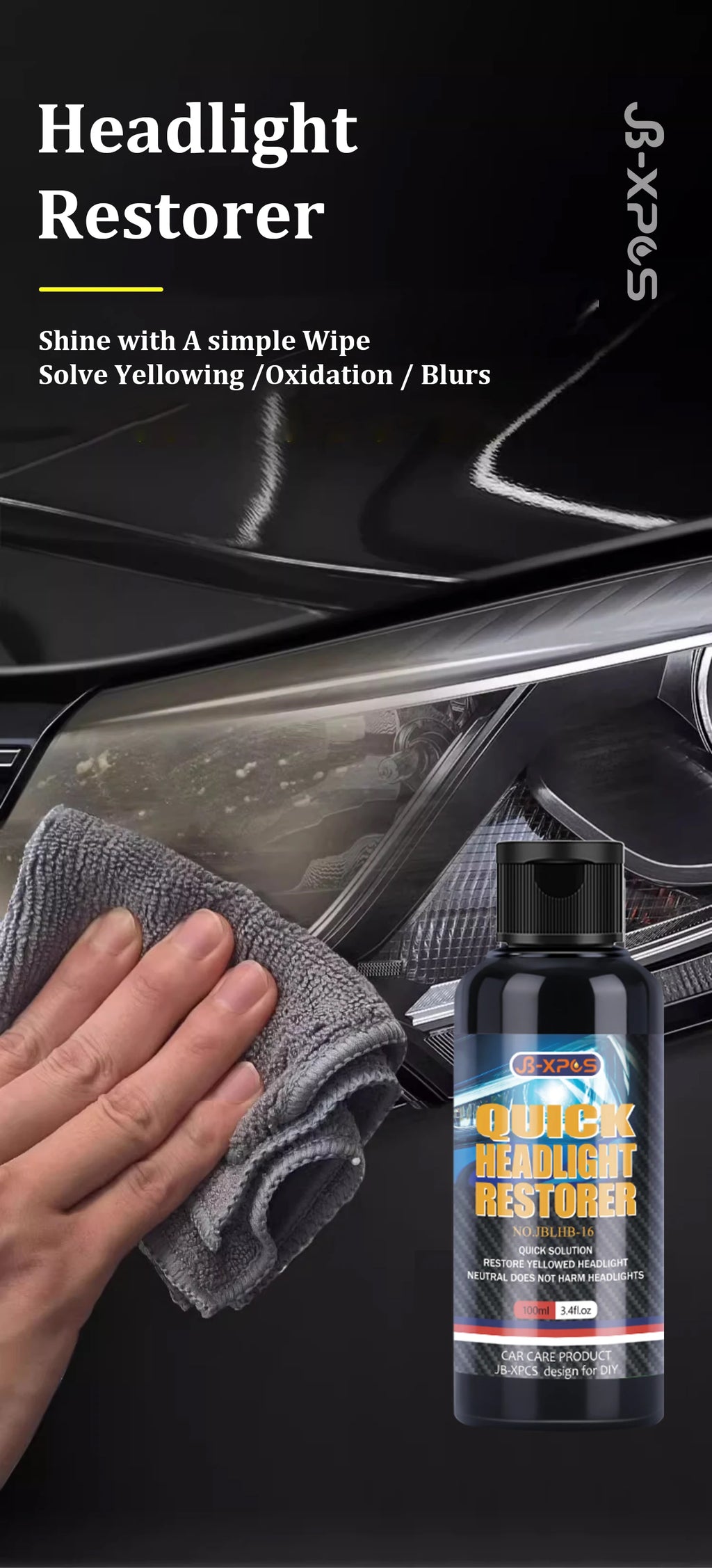 Headlight Restoration Liquid for Yellowed and Hazy Headlights