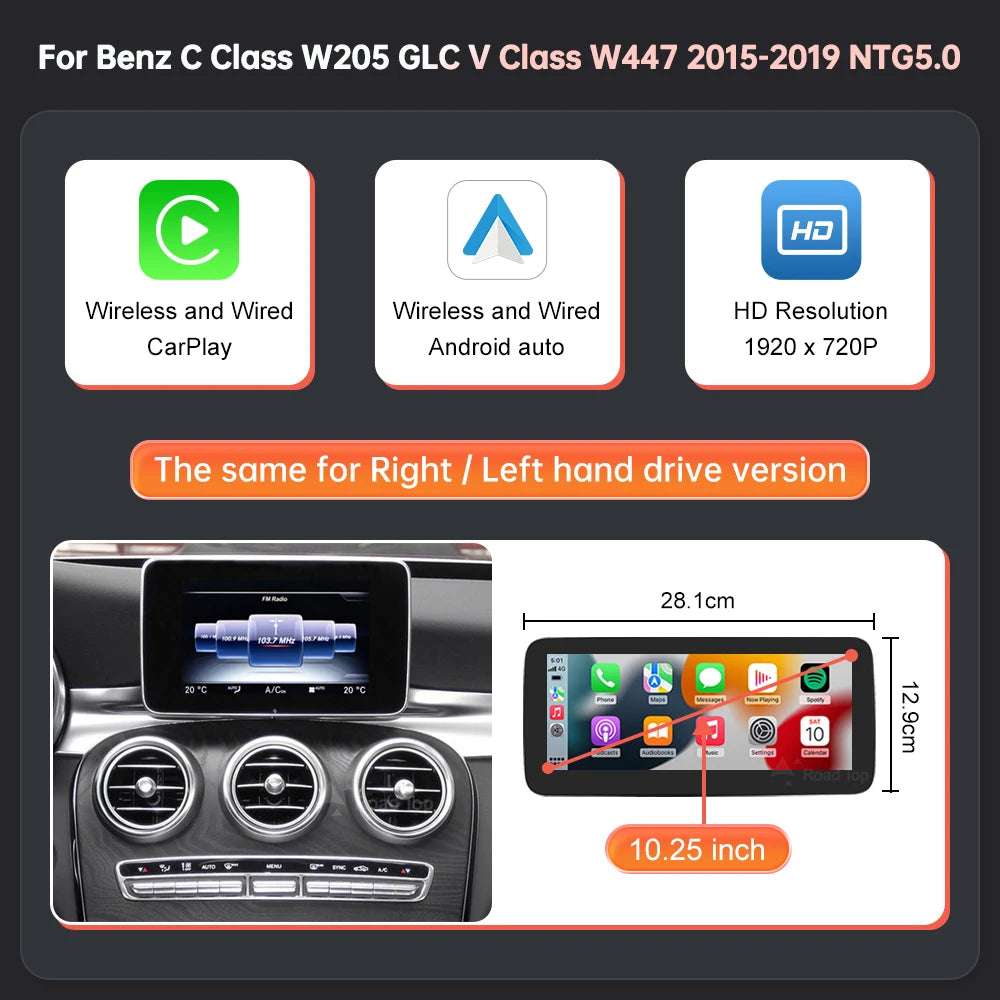Wireless CarPlay Android Auto Screen for Mercedes C-Class GLC V-Class - image 7