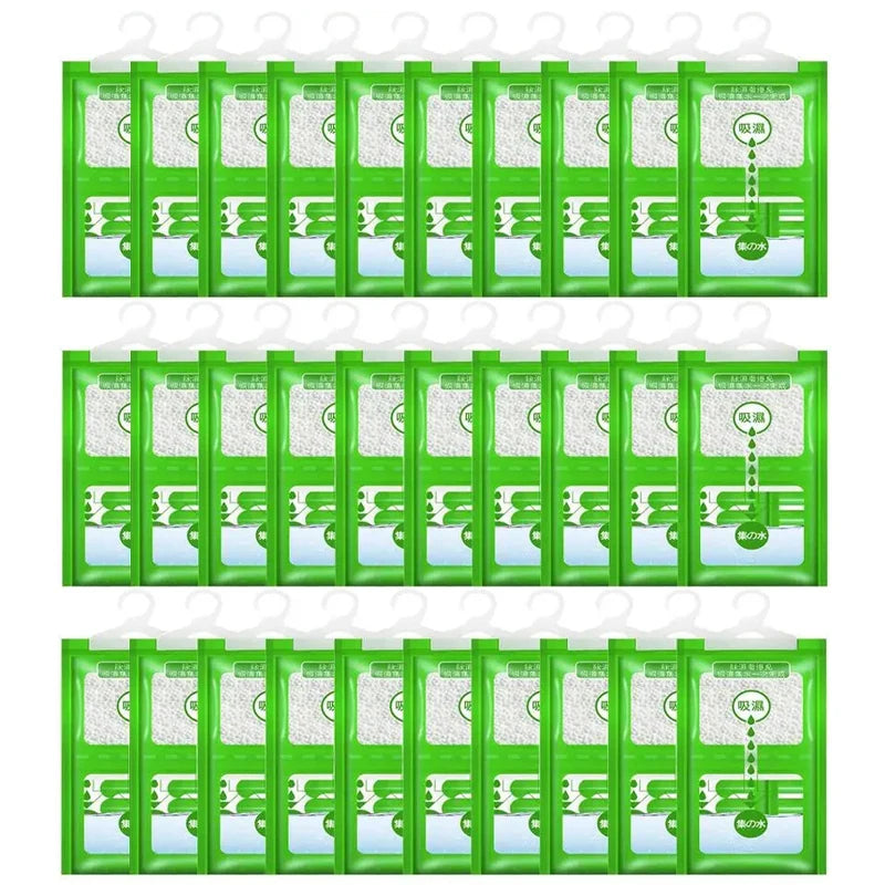Hanging wardrobe dehumidifier bags, anti-mould moisture absorber for closets