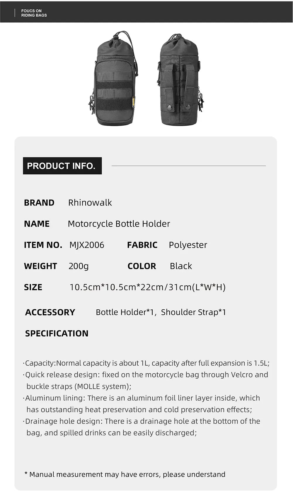 Rhinowalk Insulated Water Bottle Pouch with MOLLE System - image 12