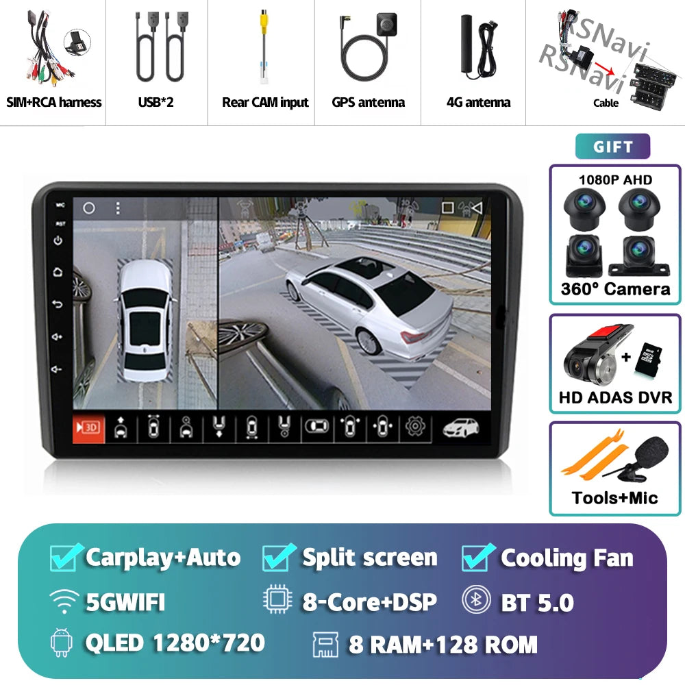 In-Dash Android Auto CarPlay GPS Navigation for Audi A3 2003-2013 - image 25