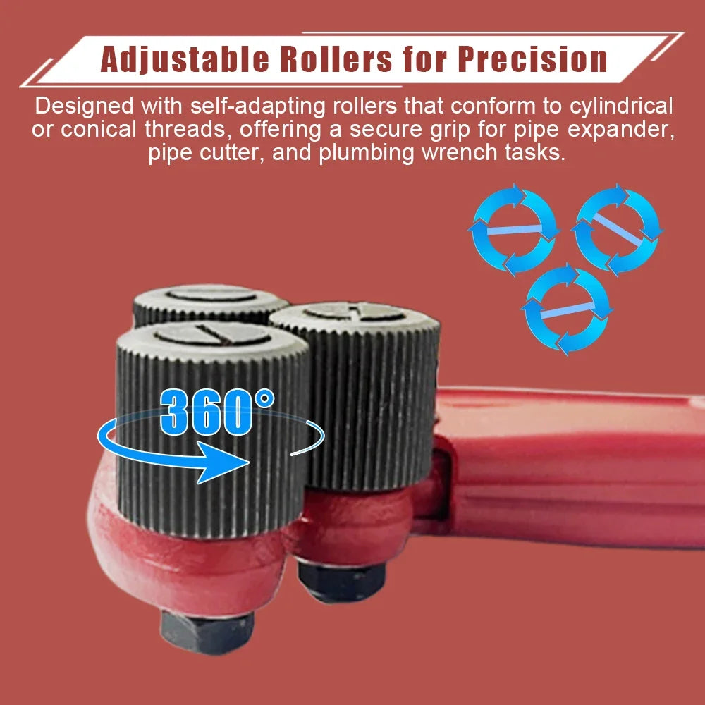 Coarse-Thread Pipe Wrench 3/8"–2" – Adjustable Triangular Rollers