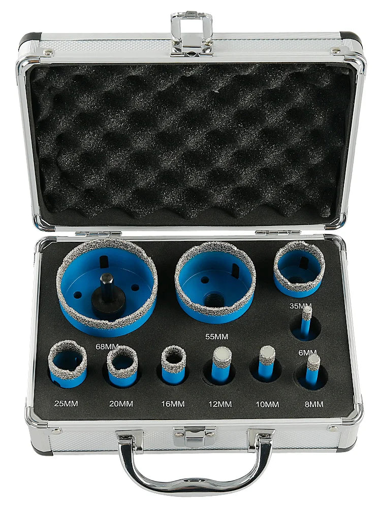 LOZLIN 10Pcs Brazed Diamond Dry Drill Bits Hole Saw Set 5/8-11 Thread Diamond Hole Opener Tools Dry Cutting Core Drill Bit Kit for Ceramic Tile Granite Marble Quartz Stone Glass Porcelain Home Renovation Masonry Construction