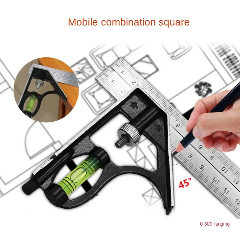 300mm Stainless Steel Combination Square – Movable 45°/90°