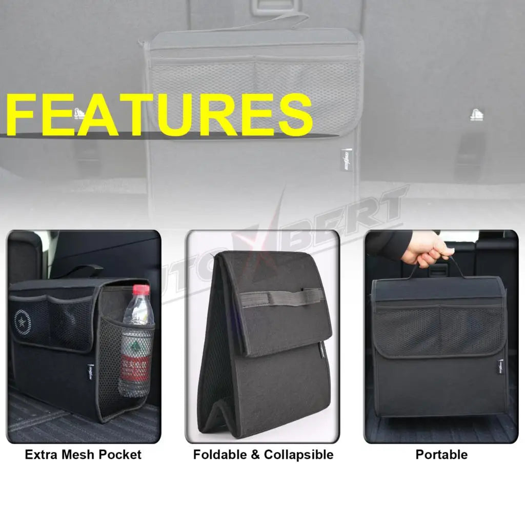 Car Trunk Organizer Felt Boot Organiser Storage Bag Box Portable Handbag Cargo Tool Holder Mesh Net Pocket Collapsible Universal