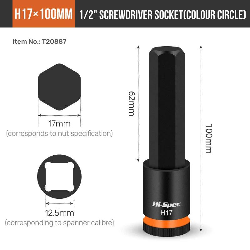 1/2 Inch Metric Hex Bit Socket Set H4-H17 Heavy Duty Impact Sockets for Auto Repair