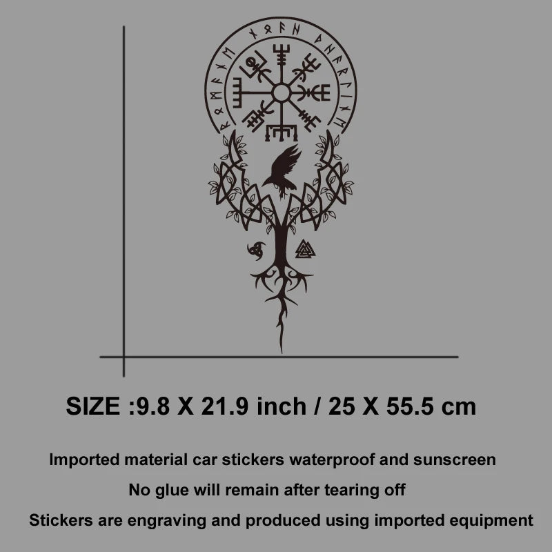 Viking Compass Yggdrasil Raven Vinyl Decal for Car, Truck, or SUV