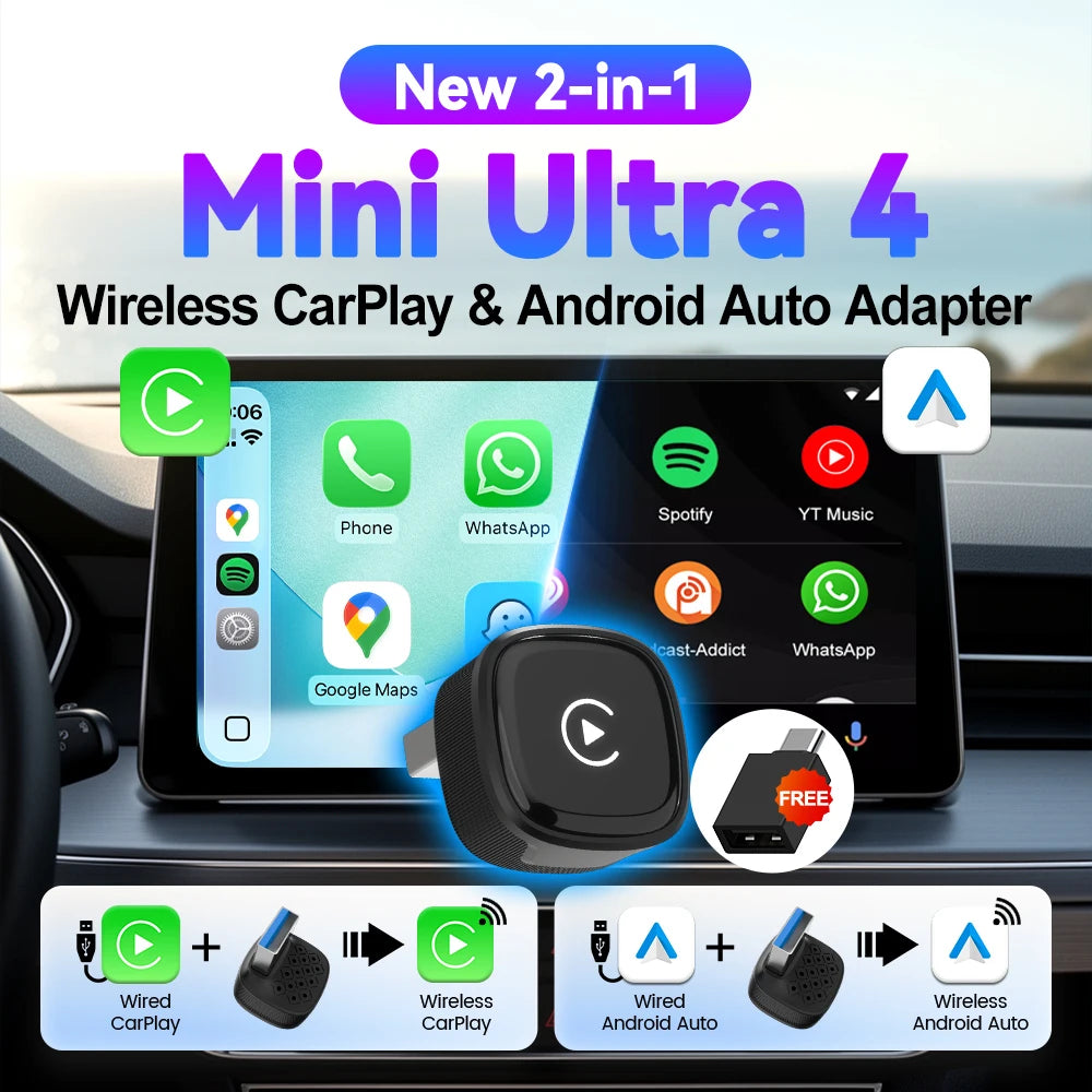 CarlinKit 5.0 Mini Ultra 4 Wireless CarPlay Android Auto Adapter