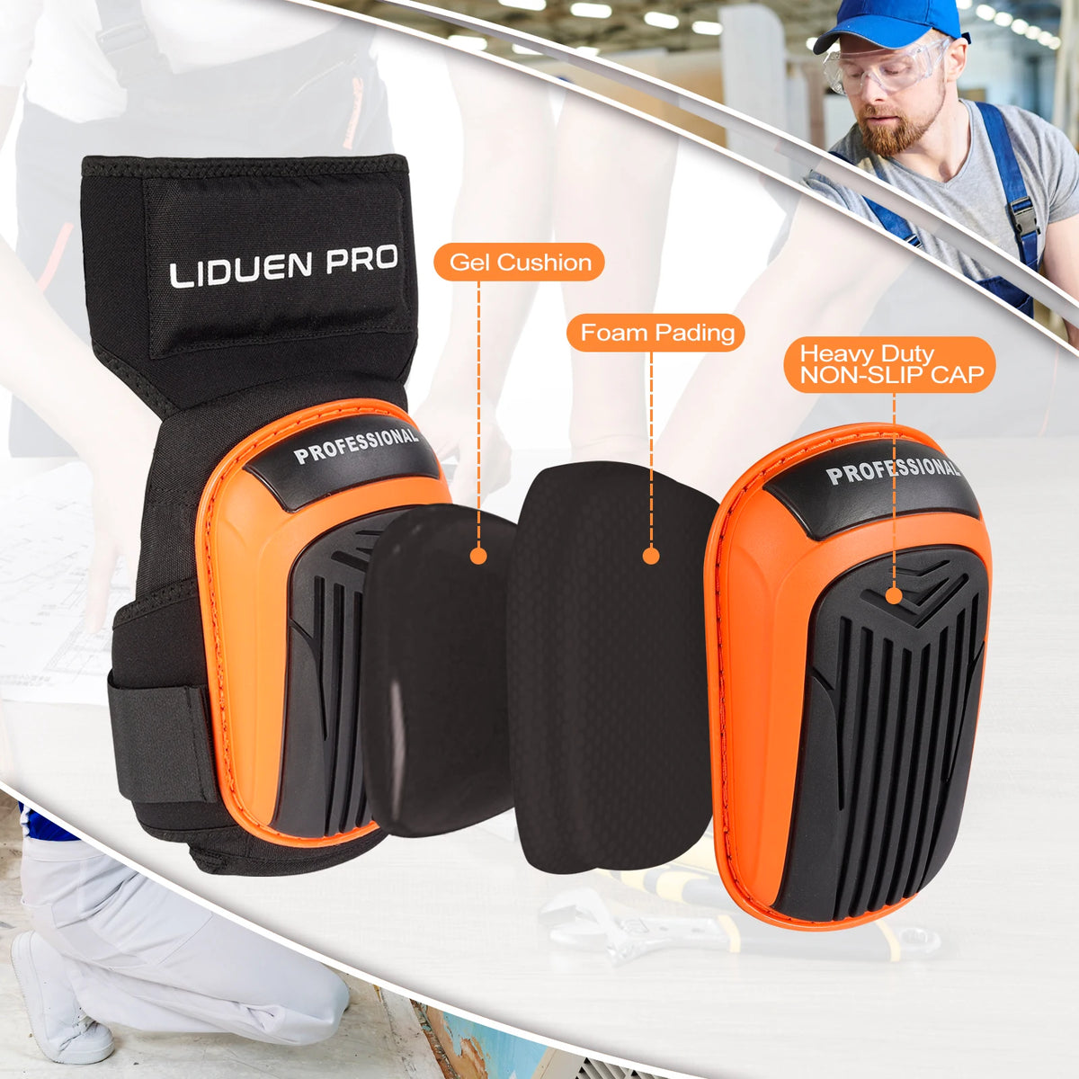 Knee Pads for Work,Gardening and Construction with Non-Slip Heavt Duty Cap,Thick Foam Padding,Gel Cushion
