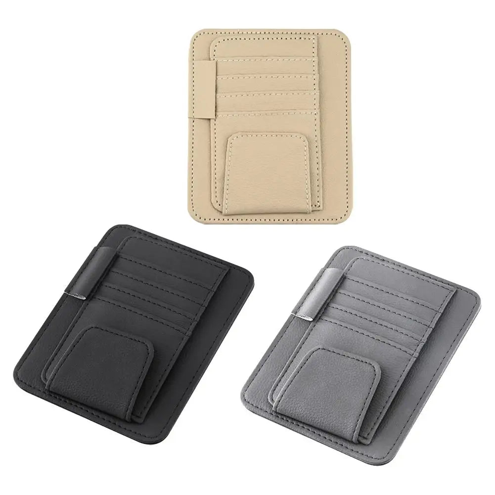 PU Leather Sun Visor Organizer with Card Slots and Sunglasses Holder