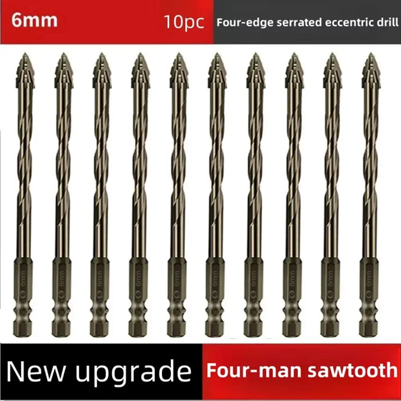 High-Four-Edged Serrated Eccentric Drill for Dry Drilling of Ceramic Tiles, Glass, Marble, Concrete, Stainless Steel Drill Bits