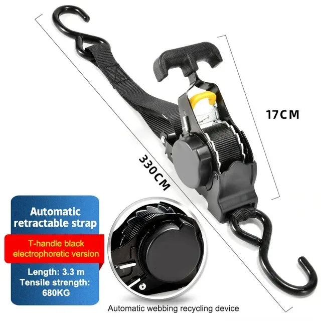 Cargo Tape with S Hook Heavy Duty Auto Retractable Ratchet Strap Tie Down Retractable Ratchet Straps for Trailers Vehicles Boat