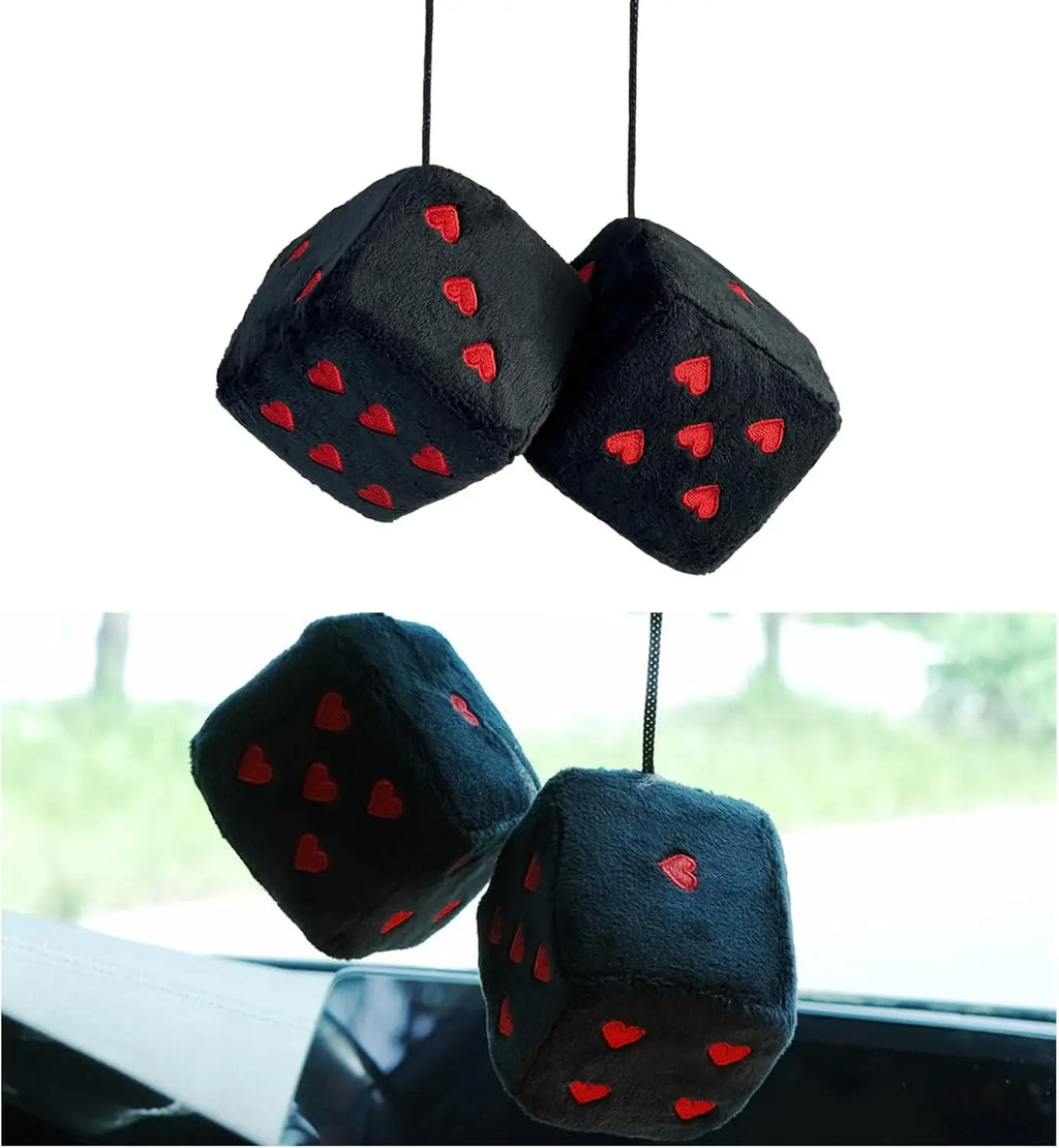 Retro Plush Heart-Shaped Dice - Car Mirror Hanging Decor