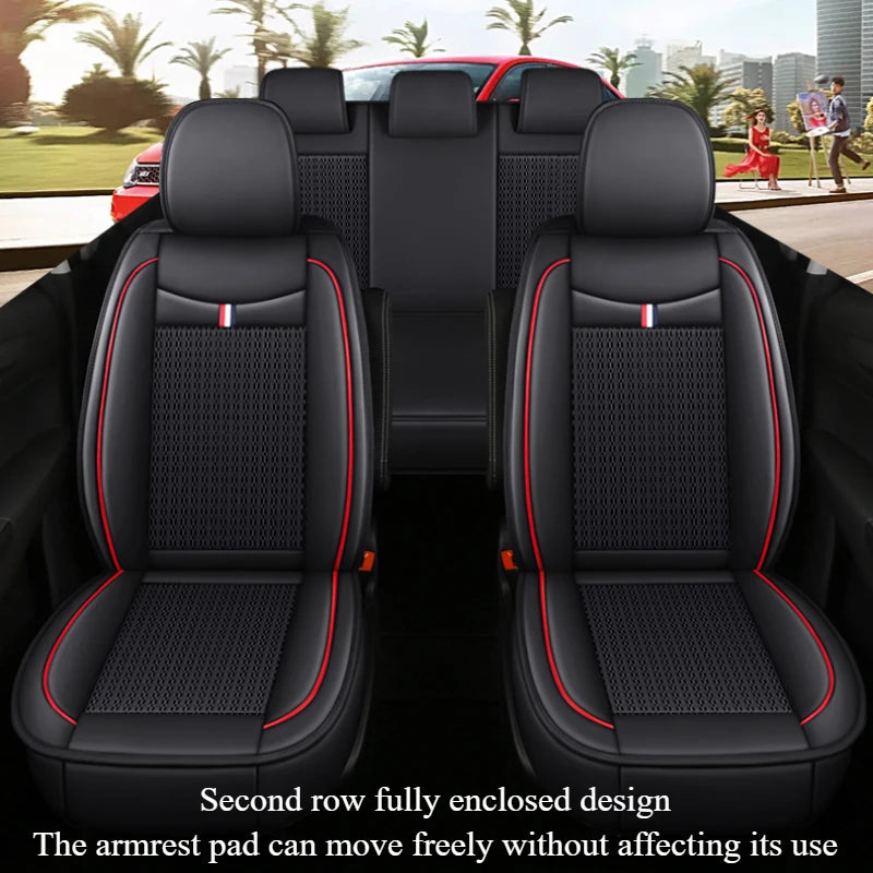 7-Seater, Luxurious Ice Silk/PU Leather Car Seat Cover, Suitable for All Seasons, High-End Car Interior Package, Suitable for Various MPV 7-Seater Seven Head Hat Styles, Comfortable, Breathable and Wear-Resistant, Enhancing Y