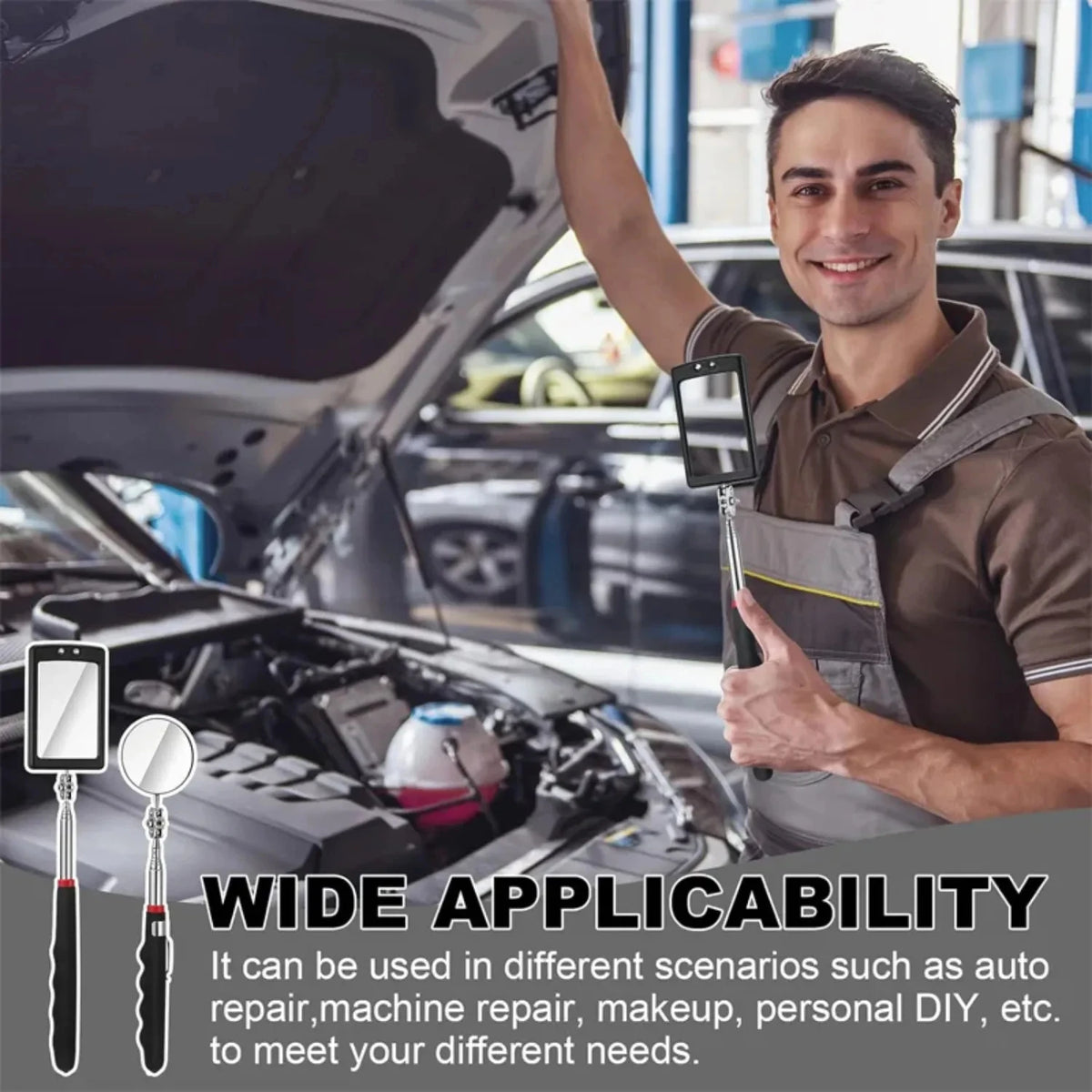 Car 360° Inspection Mirror LED Light Telescopic Inspection Mirror for Check The Condition of Vehicle Automotive Repairs Tools