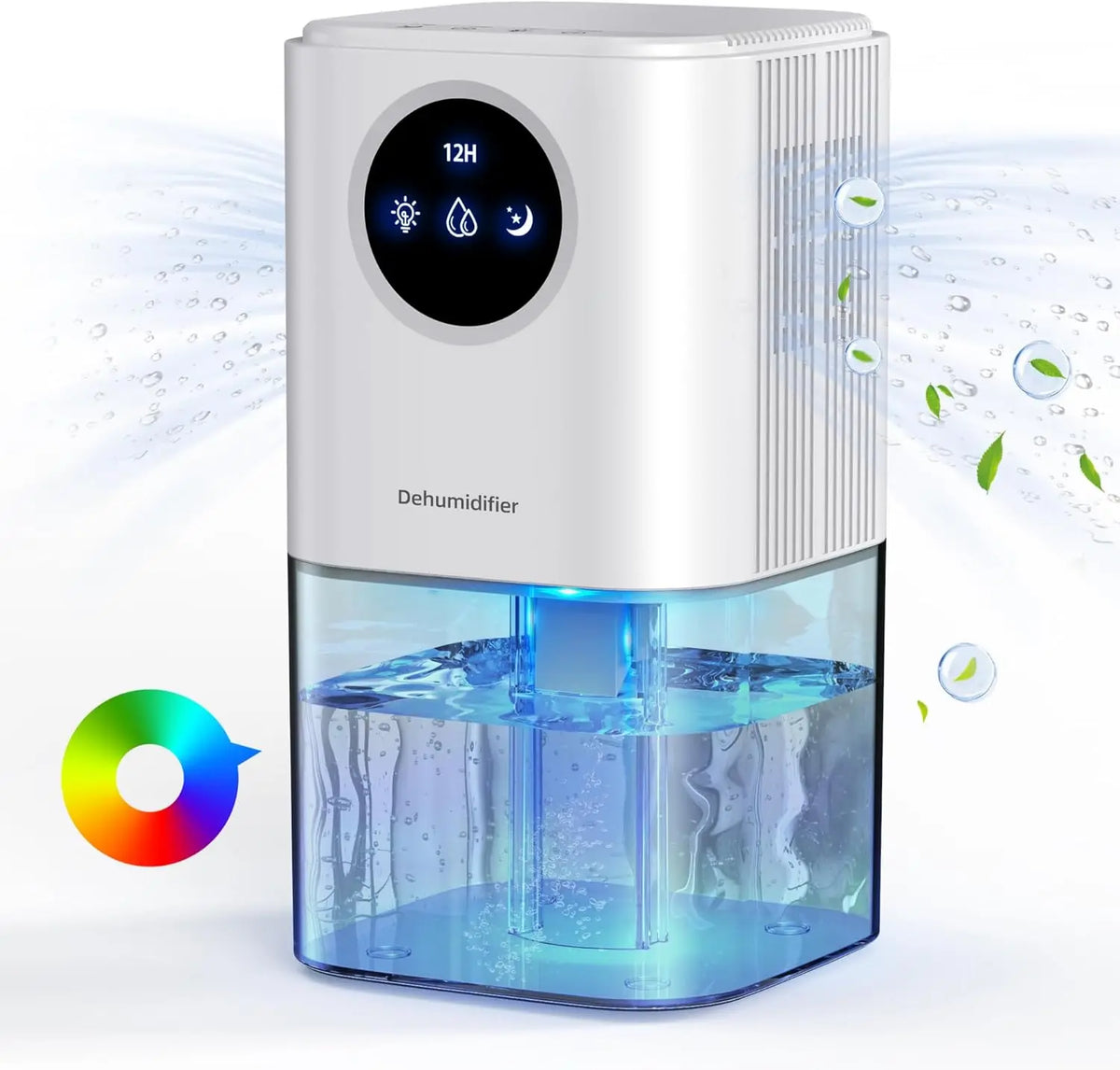 Silent portable dehumidifier 35oz with night light and timer for bedrooms