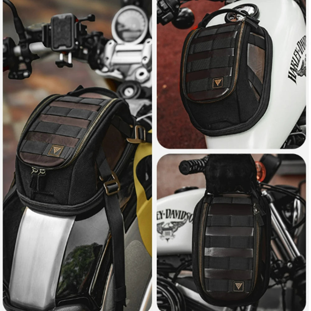 Magnetic Motorcycle Tank Bag Expandable Waterproof Retro Leather Motorbike Fuel Tank Pack Touring Travel