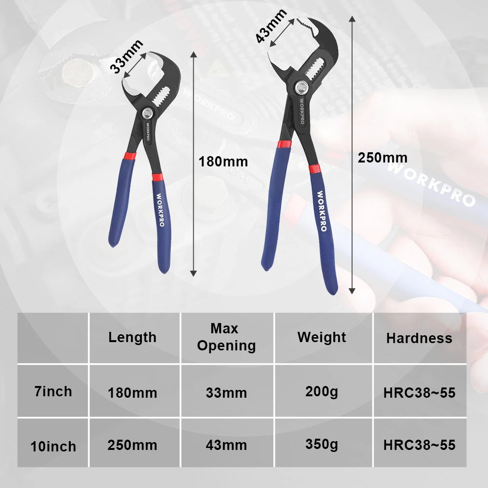 WORKPRO 2PC Water Pump Pliers 7" & 10" Adjustable Groove Joint Pliers - image 2