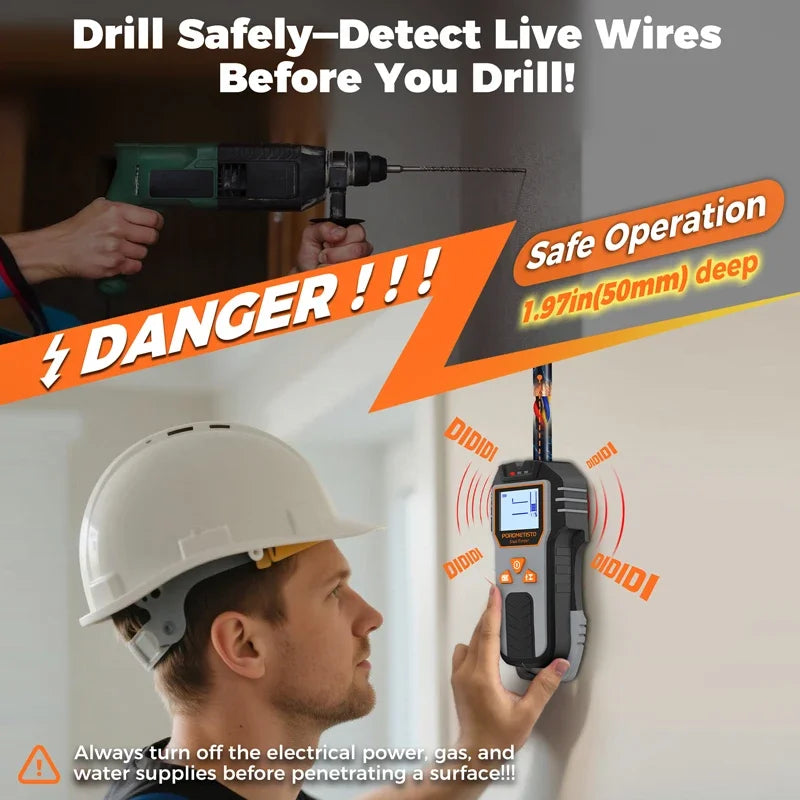 6in1 Stud Finder Wall Scanner Detector Multifunction Wall Scanner for AC Cable Wires Wood Metal Pipe Electronic Measuring Tools