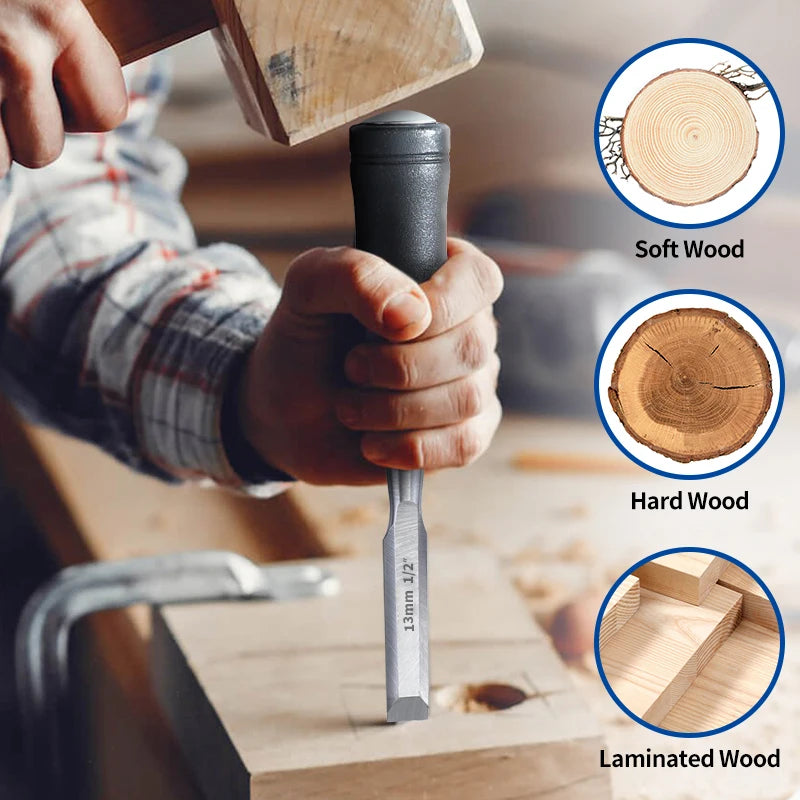 7.5-Inch Carbon Steel Wood Chisel with Anti-Slip Handle