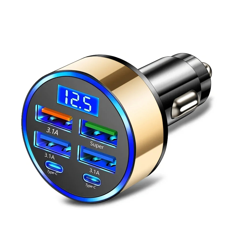 6-in-1 Car Charger Adapter with Dual USB-C and Digital Display