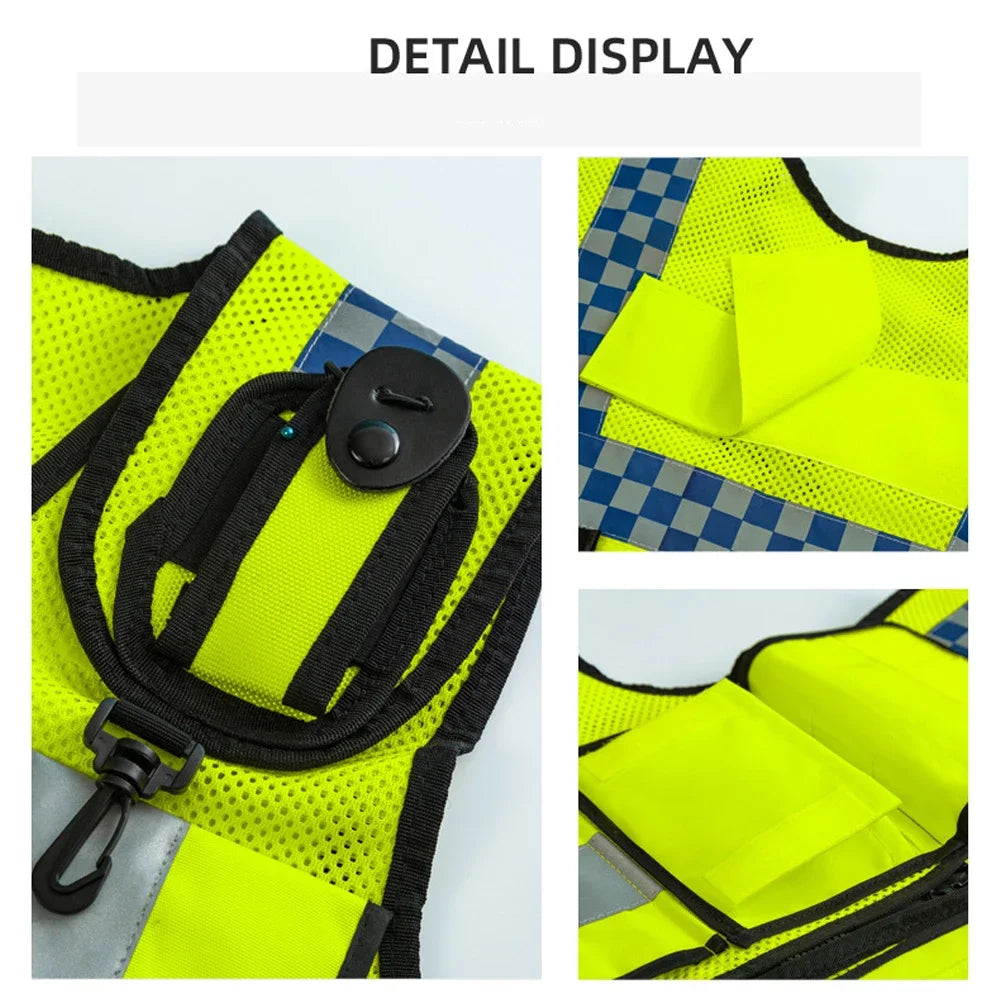 Breathable Safety Vest Mesh Hi Vis Vest Bonded Multiple Pockets Vest Mens Adjustable Safety Workwear Customized Logo ﻿