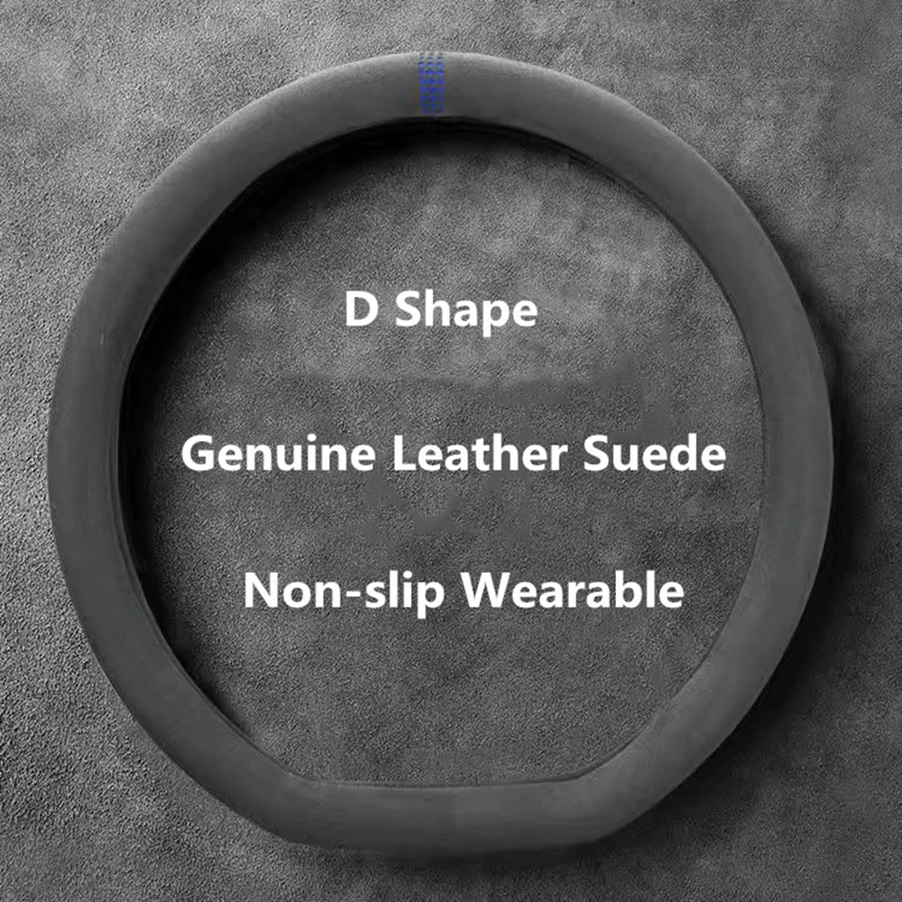 Suede Steering Wheel Cover, 37-38cm, D or O Shape