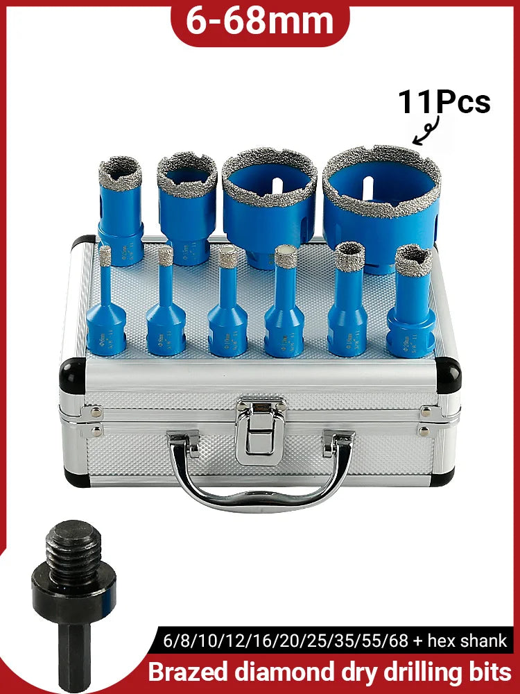 LOZLIN 10Pcs Brazed Diamond Dry Drill Bits Hole Saw Set 5/8-11 Thread Diamond Hole Opener Tools Dry Cutting Core Drill Bit Kit for Ceramic Tile Granite Marble Quartz Stone Glass Porcelain Home Renovation Masonry Construction