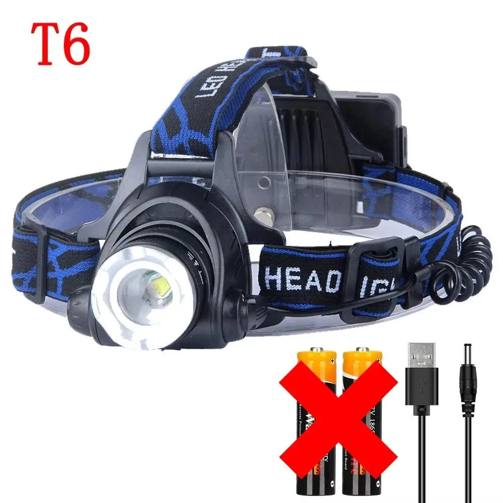 Powerful Rechargeable LED Headlamp, Telescopic Zoomable, Waterproof