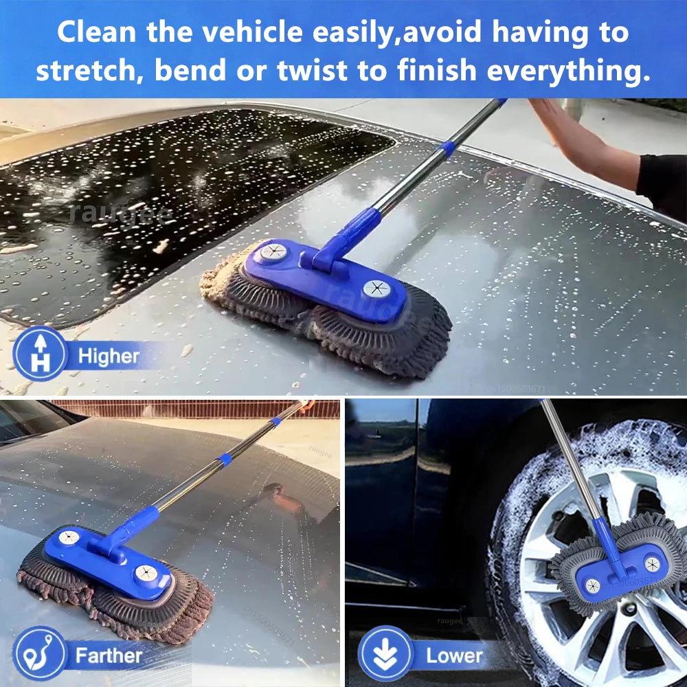 Car Cleaning Brush Double Head Car Wash Brush Telescoping Long Handle Car Wash Mop Soft Hair Chenille Broom Auto Cleaning Brush