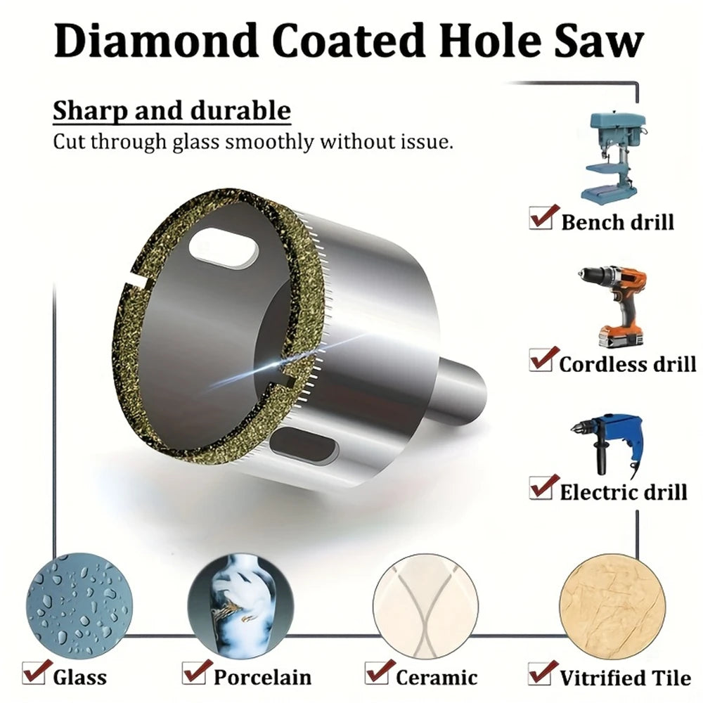 10pcs/set 6mm-30mm Diamond Coated Hole Saw Cutter,Core Drill Bit Glass Hole Opener Tools,for Ceramic Tile Porcelain Stone&Marble